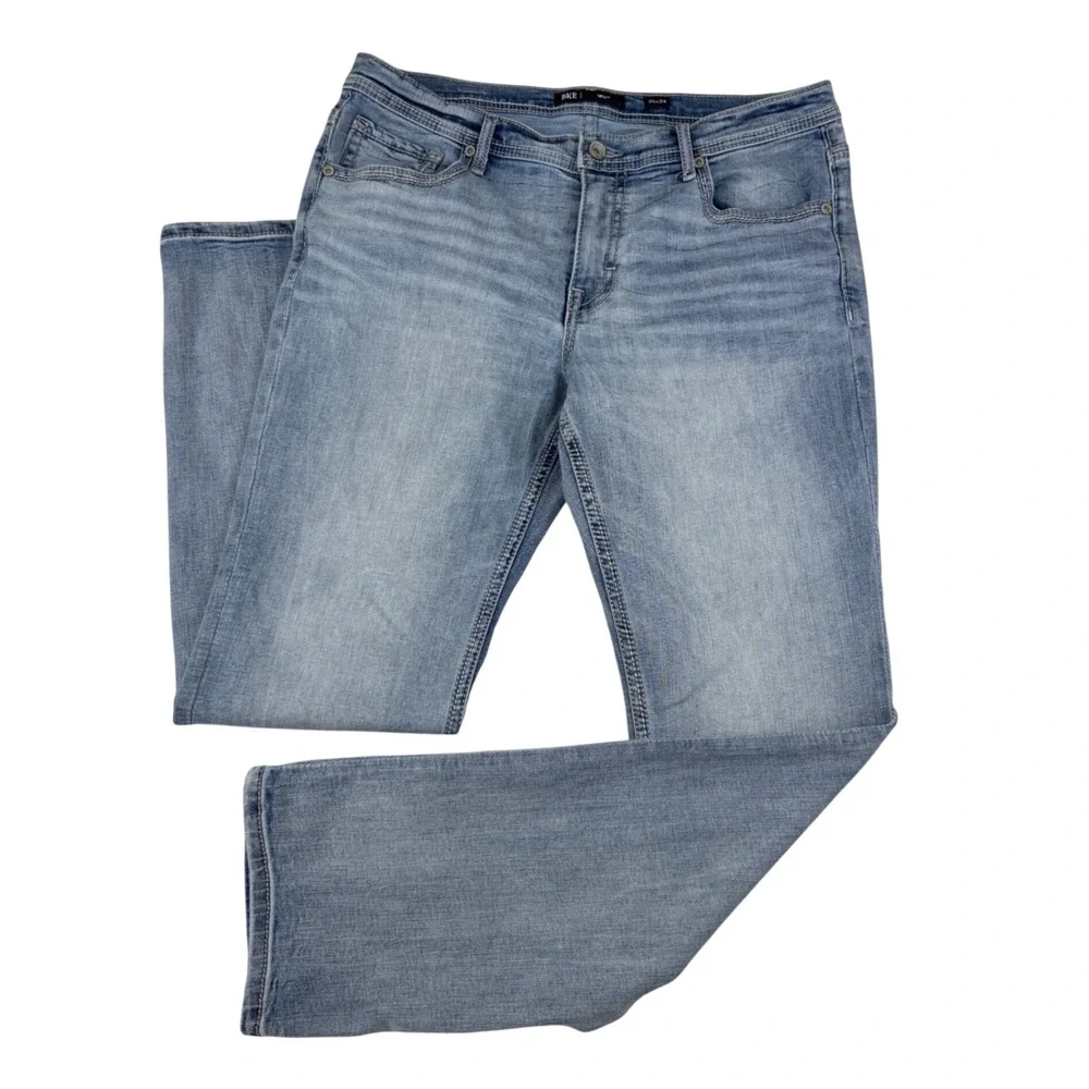 BKE Henry Jeans Mens 38x34 Light Wash Straight Stretch Coolmax